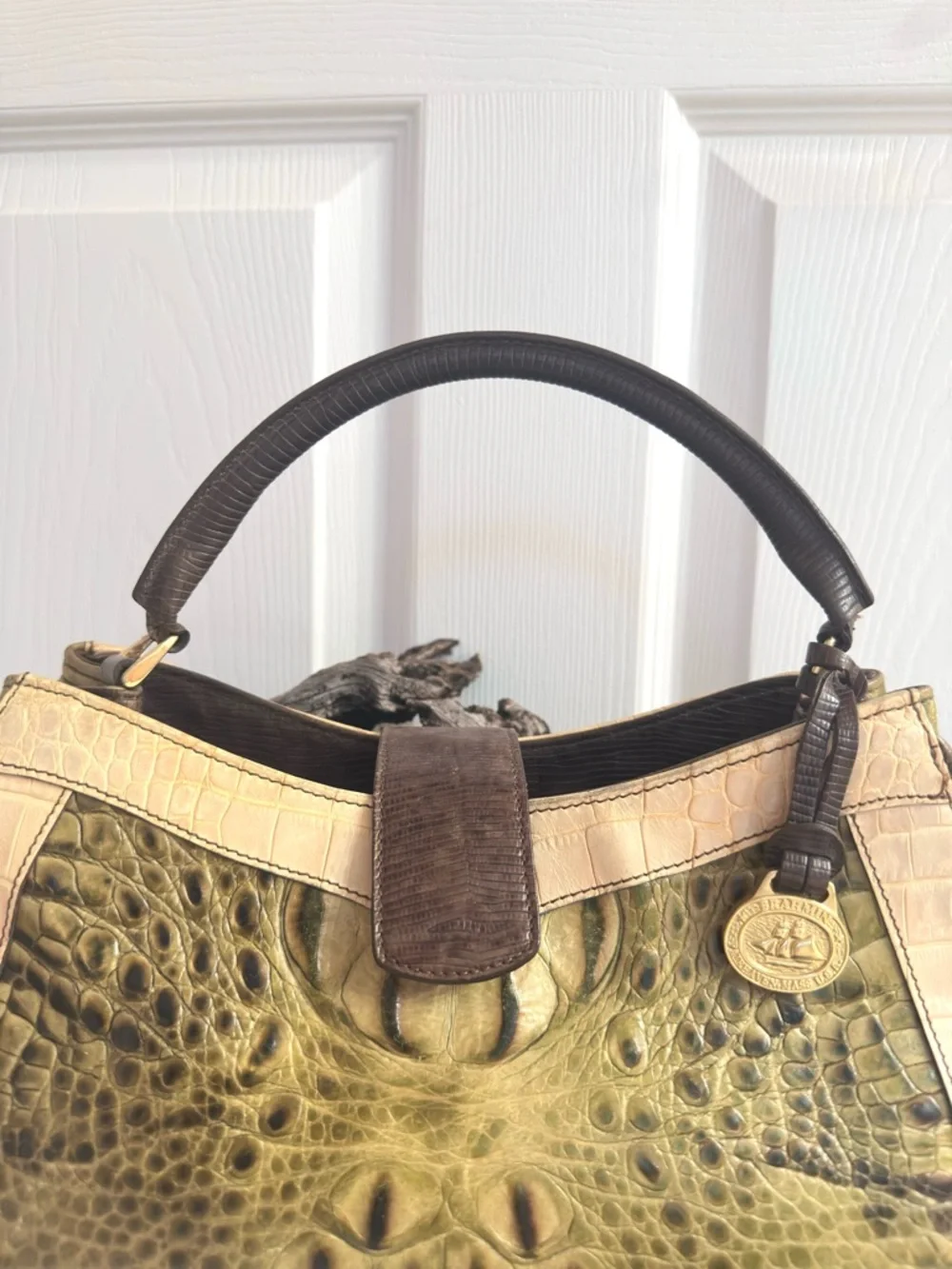 BRAHMIN ~ Rare Tri-Color Croc-Embossed Leather Satchel w/Crossbody Strap